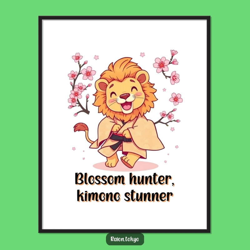 Funny Free Printable Wall Art: Lion Kimono Cherry Blossom Chase Decor