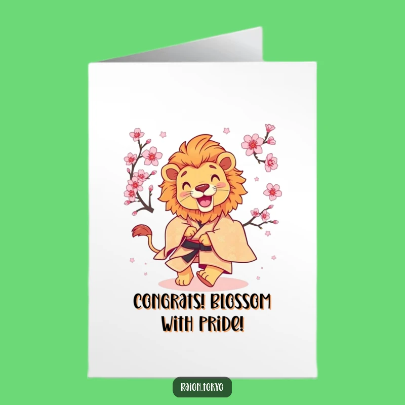 Free Printable Congrats Card: Lion Kimono & Blossom Chase, DIY Downloadable