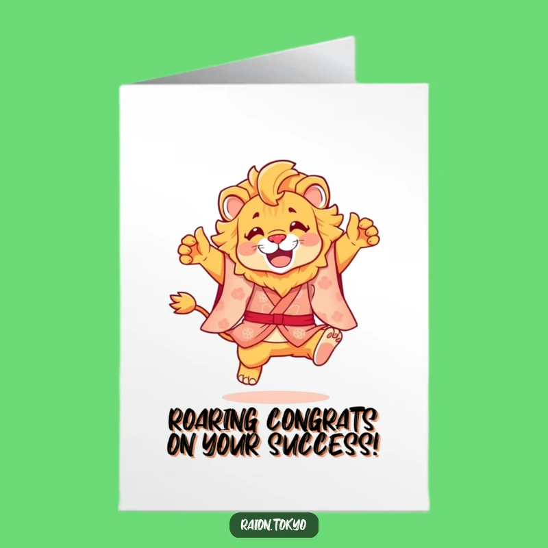 Free Printable Congrats Card: Joyful Lion Kimono Leap, DIY Downloadable Celebration